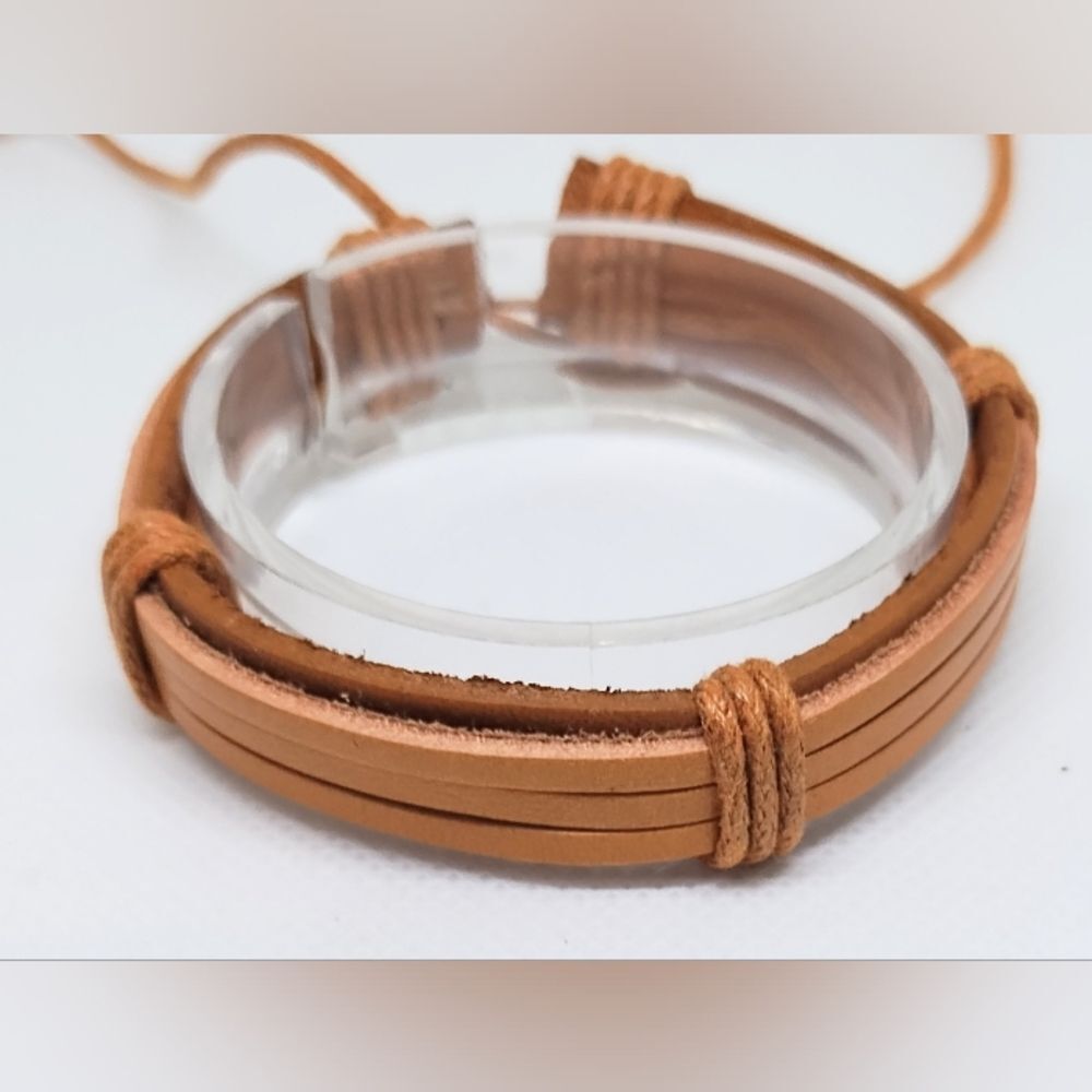 Men's bracelet leather layered‎ brown new e86